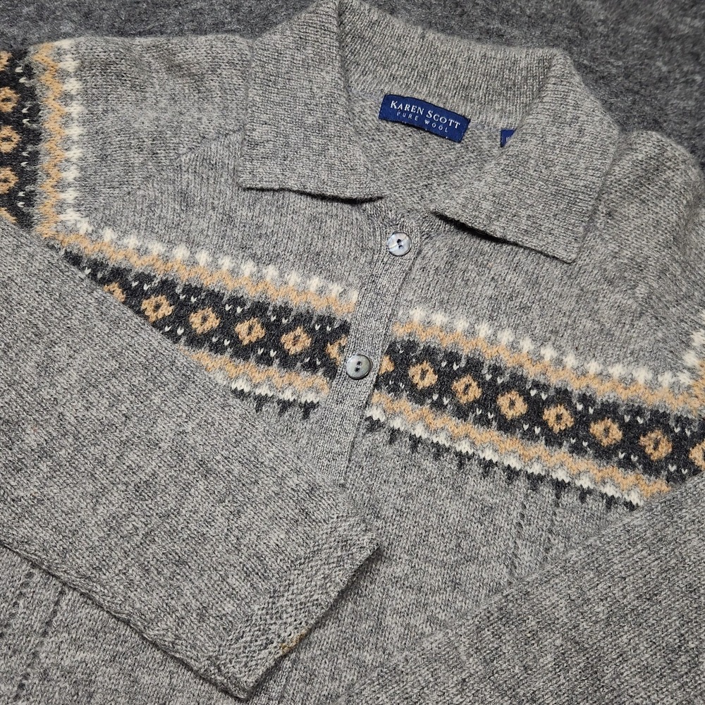 Karen Scott Womens Pure Wool Cardigan Sweater Button Down Small Grannycore